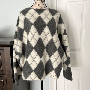 Pringle of Scotland H&M Argyle Batwing Sweater M/L Gray White